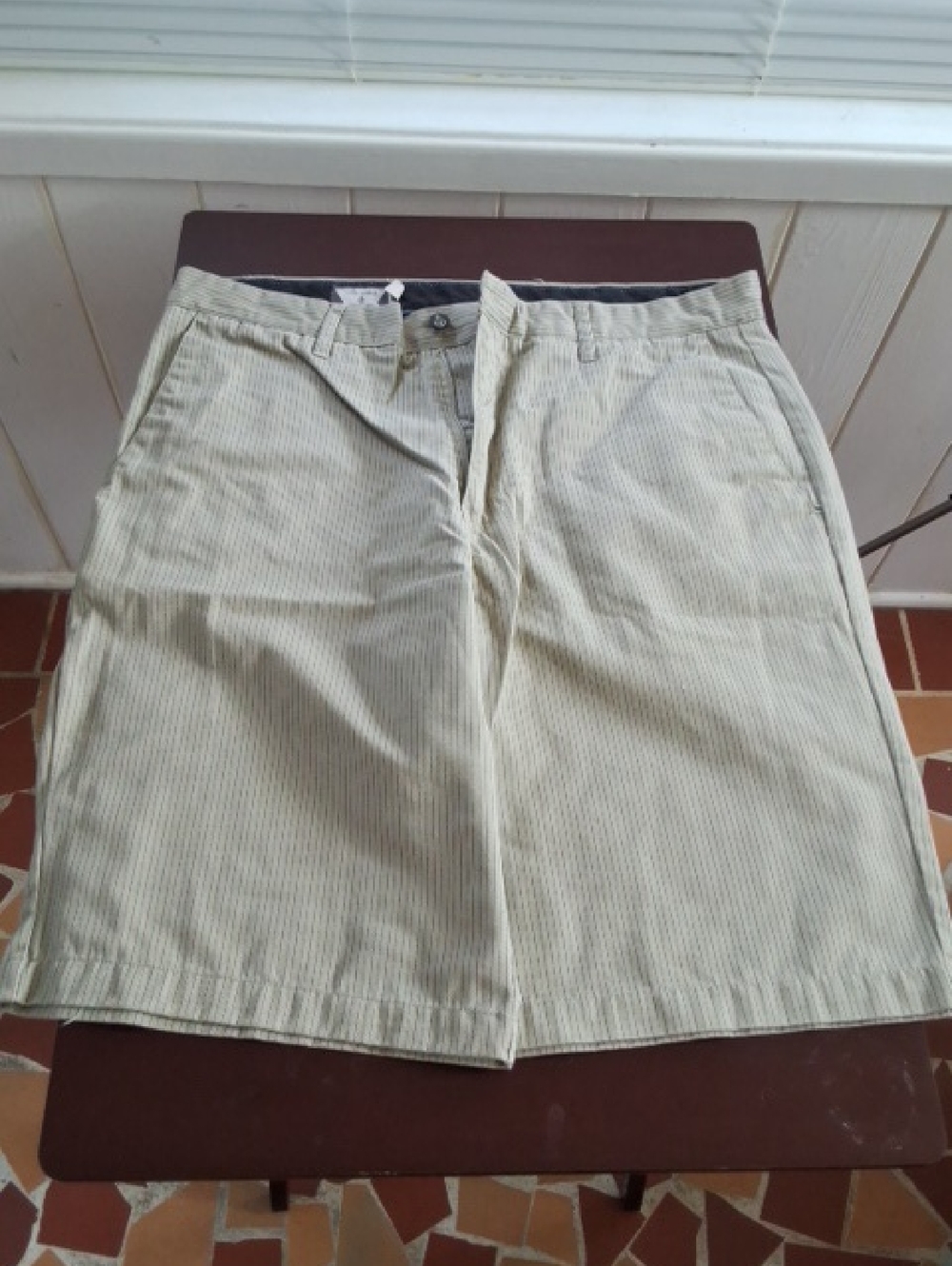 Volcom Men's Light Cream Pinstripe Flat Front Shorts